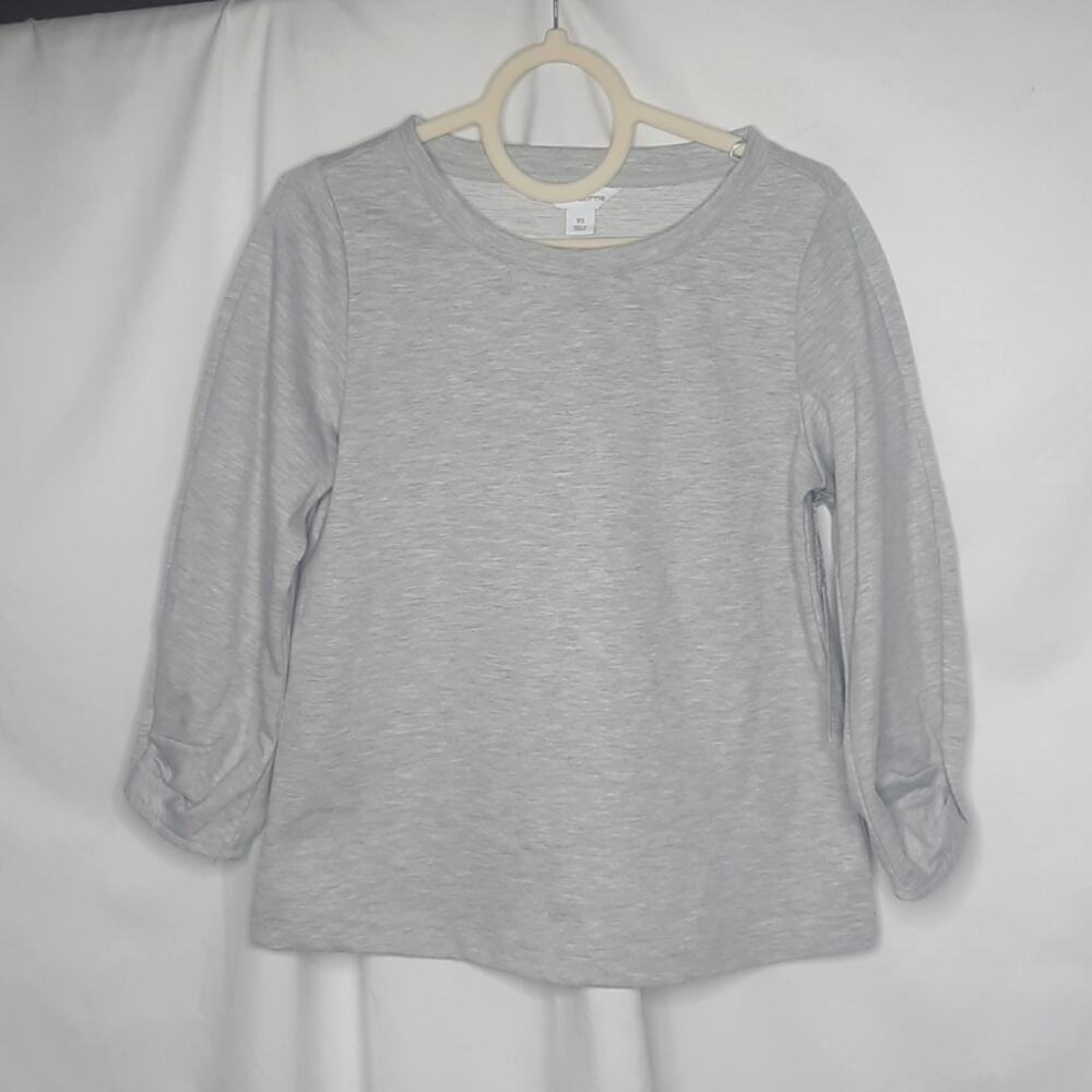 Liz Claiborne Women's Pullover Ruched Sleeve Top Heather Gray XS